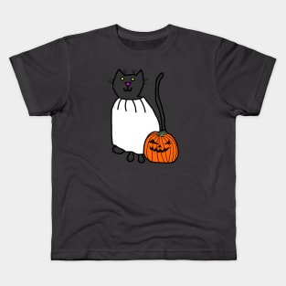 Cute Cat in Pumpkin Ghost Costume for Halloween Horror Kids T-Shirt